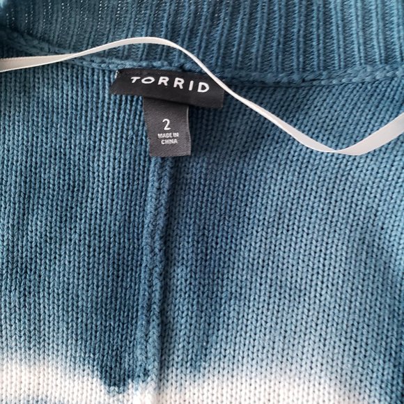 Torrid Tie Dye Open Front 3/4 Dolman Sleeve Blue Long Cardigan - Picture 6 of 12